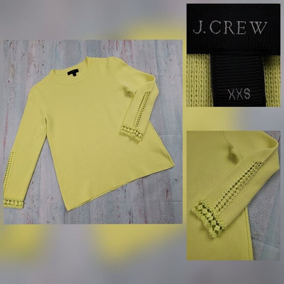 J.Crew Women Neon Yellow Cotton Crewneck Pullover Sweater Crochet Hem Size XXS - Picture 1 of 13